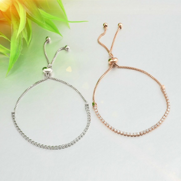 Adjustable Cubic Zirconia Slide Bracelet or Anklet - Picture 3 of 5